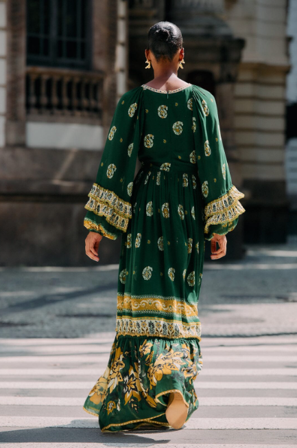 GREEN AYLA LONG SLEEVE RUFFLED MAXI DRESS