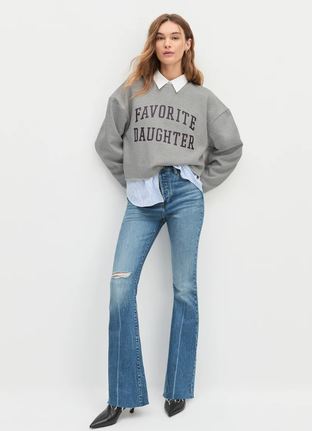 THE CROPPED COLLEGIATE SWEATSHIRT - HEATHER GREY/BURGUNDY