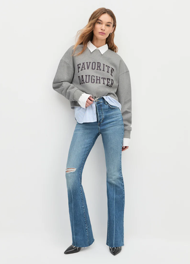 THE CROPPED COLLEGIATE SWEATSHIRT - HEATHER GREY/BURGUNDY