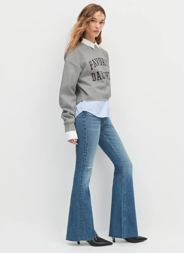 THE CROPPED COLLEGIATE SWEATSHIRT - HEATHER GREY/BURGUNDY