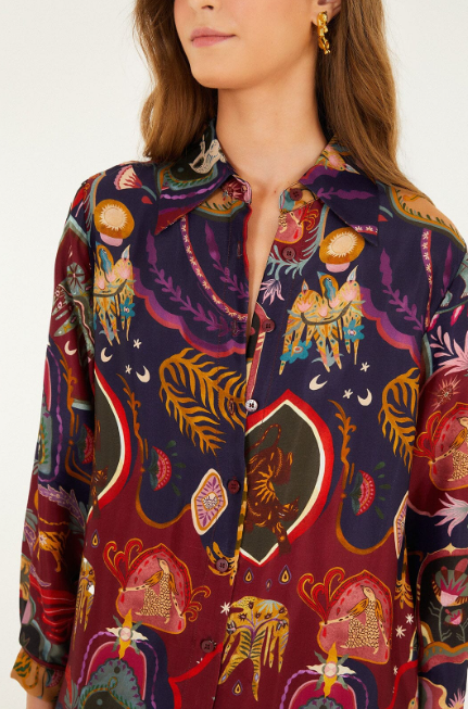 MULTICOLOR ARTSY SURREAL LAND LENZING MICROVERO VISCOSE SHIRT