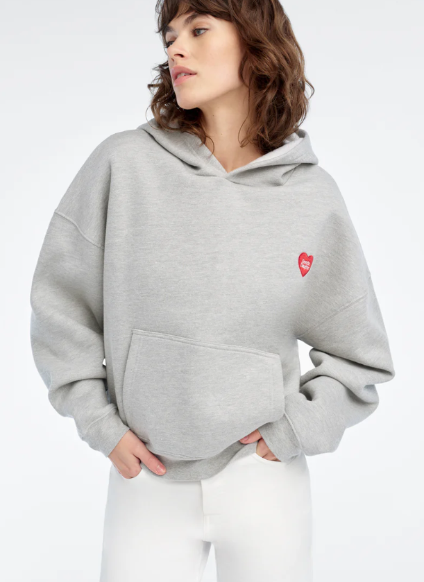 THE FAVORITE DAUGHTER HEART EMBROIDERED HOODIE - HEATHER GREY