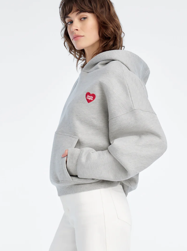 THE FAVORITE DAUGHTER HEART EMBROIDERED HOODIE - HEATHER GREY