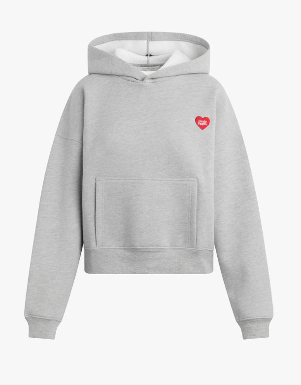 THE FAVORITE DAUGHTER HEART EMBROIDERED HOODIE - HEATHER GREY