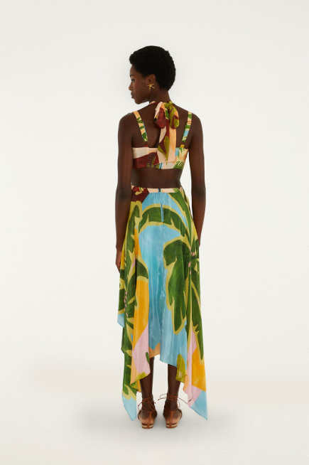 MULTICOLOR TROPICAL PAINTING CUT-OUTBUCKLES MAXI DRESS