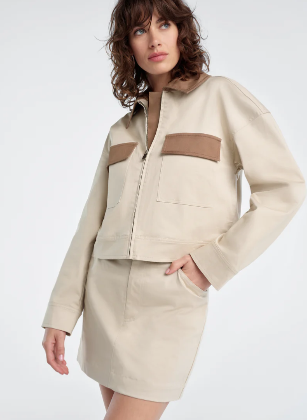 THE MONICA JACKET - BEIGE W/ KHAKI CONTRAST