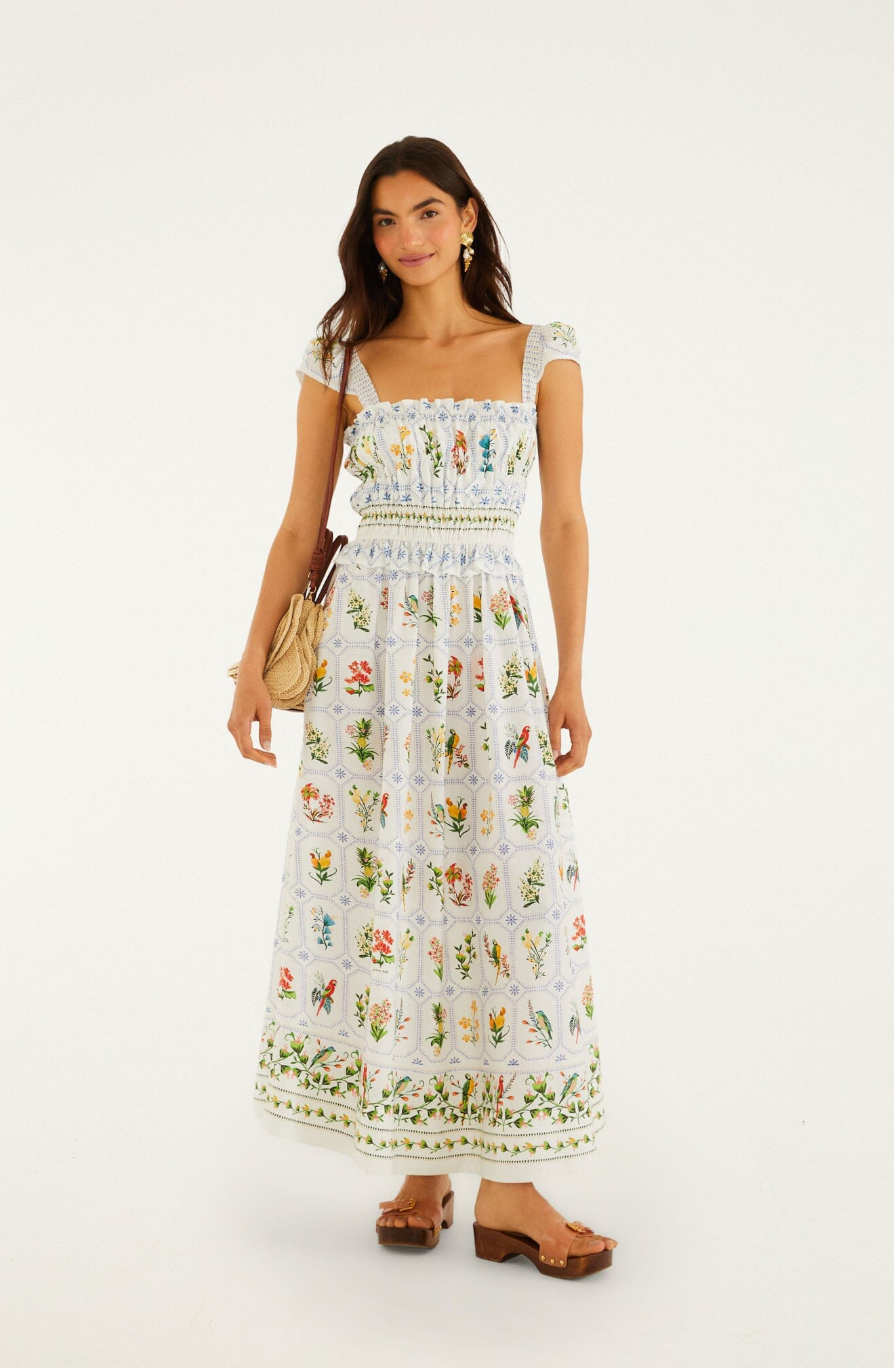 Farm Rio Tropical Porcelain Off-White Maxi Dress