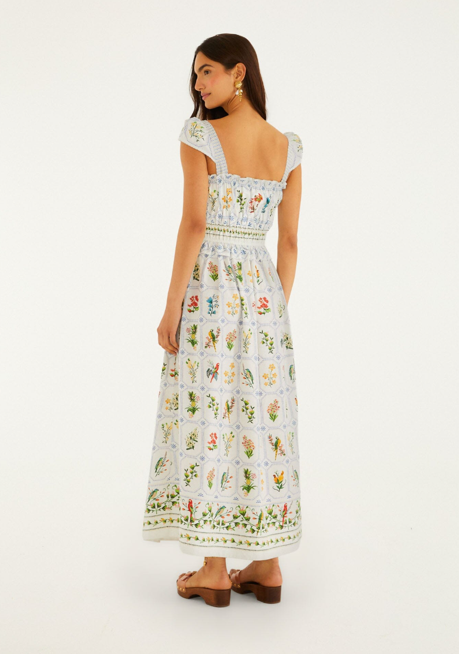 OFF-WHITE TROPICAL PORCELAIN ORGANIC COTTON MAXI DRESS