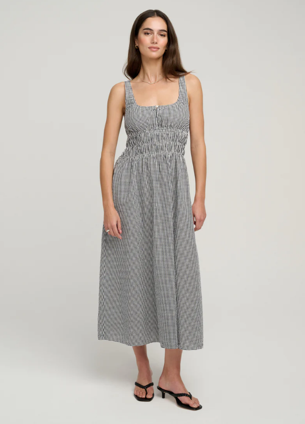 THE SLEEVELESS SWOON DRESS - NAVY/WHITE