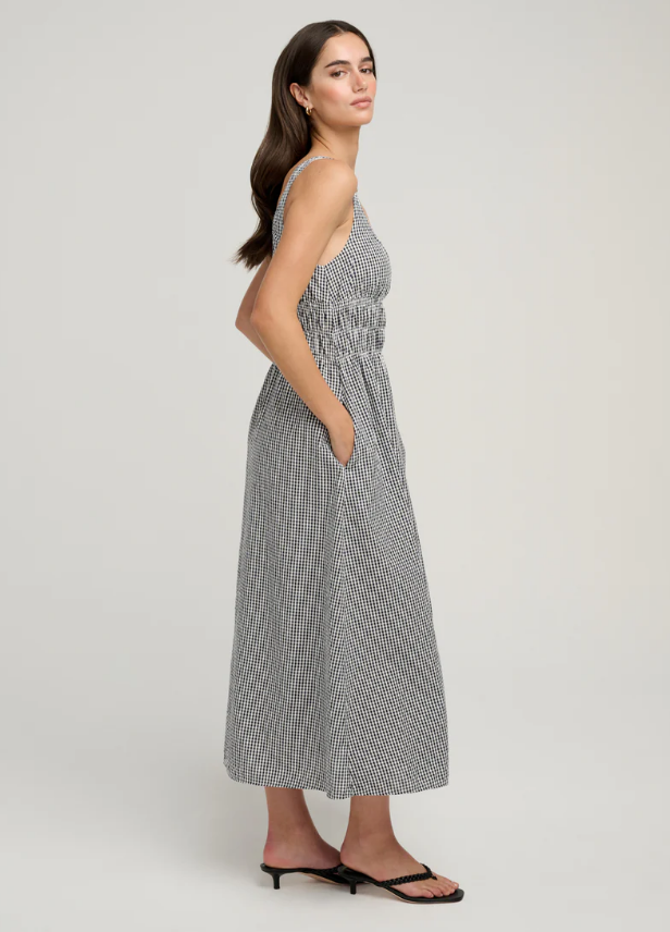 THE SLEEVELESS SWOON DRESS - NAVY/WHITE