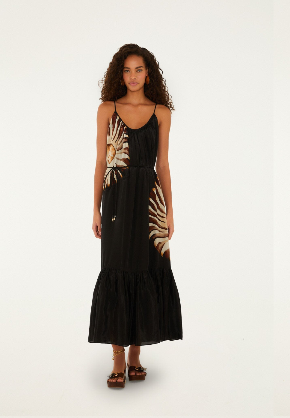 BLACK AMMONITE BELTED POCKETS OPEN BACK MAXI DRESS