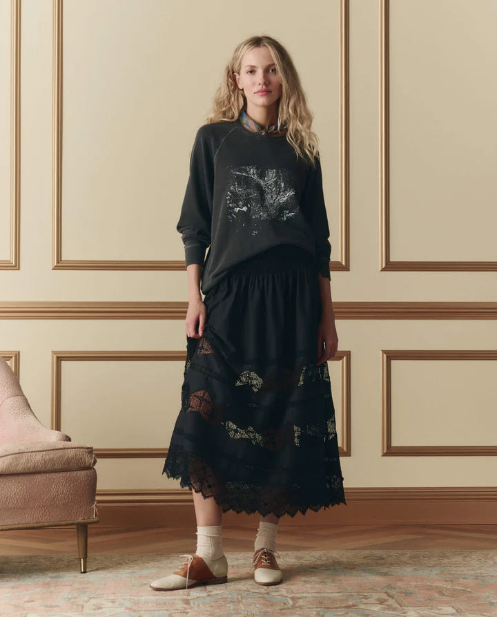 THE ROSETTE CROCHET CANARY SKIRT - BLACK