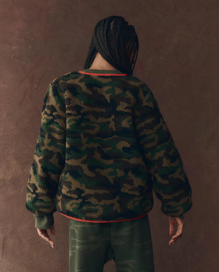 THE REVERSIBLE PLUSH BOMBER - CAMO & HOT RED