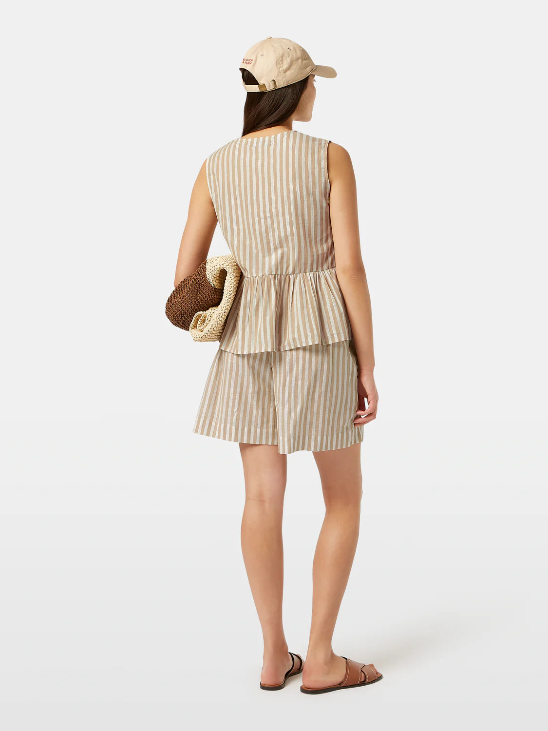 BOW DETAILS TOP - DESERT SAND STRIPE WITH LUREX