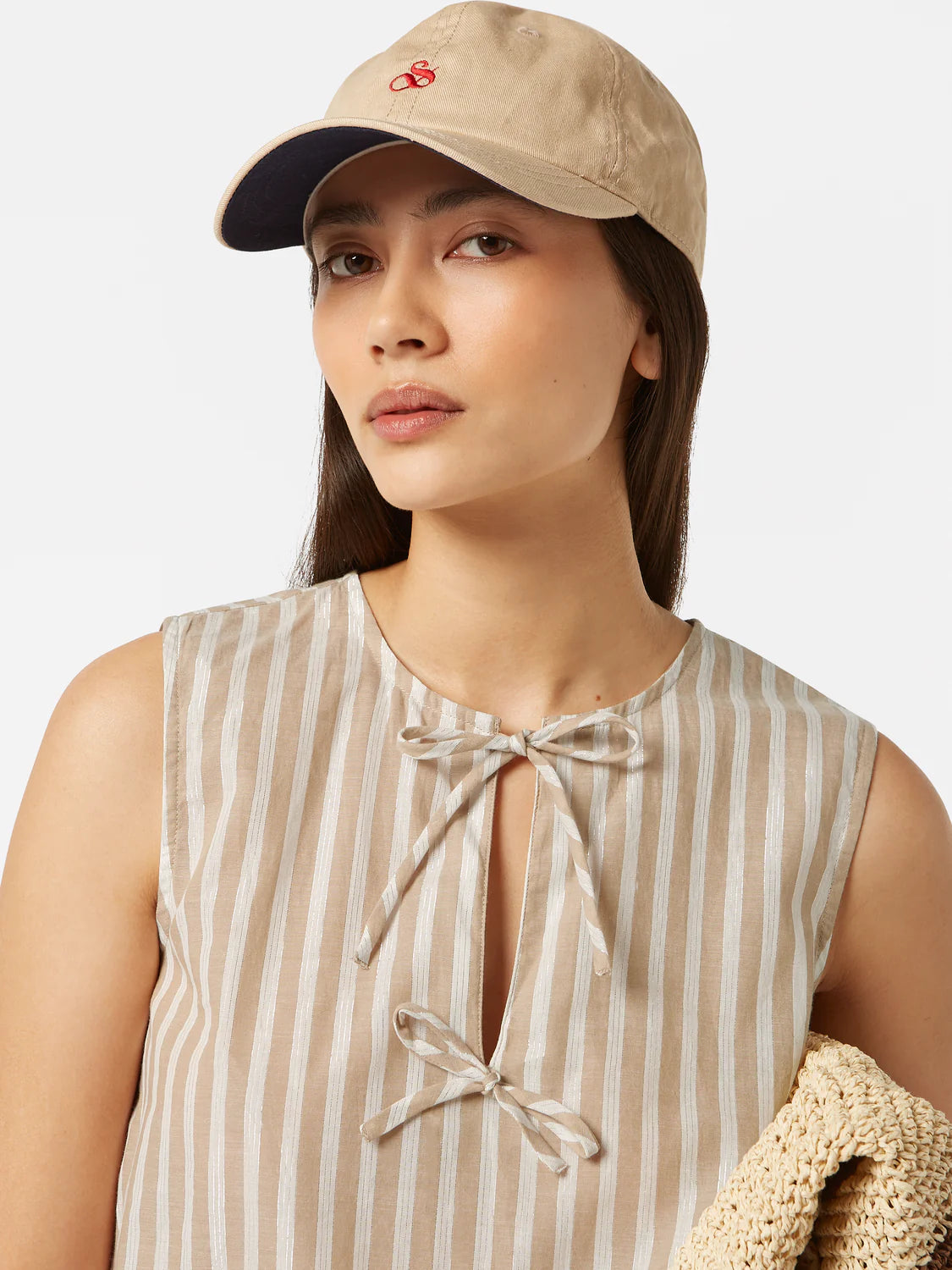 BOW DETAILS TOP - DESERT SAND STRIPE WITH LUREX