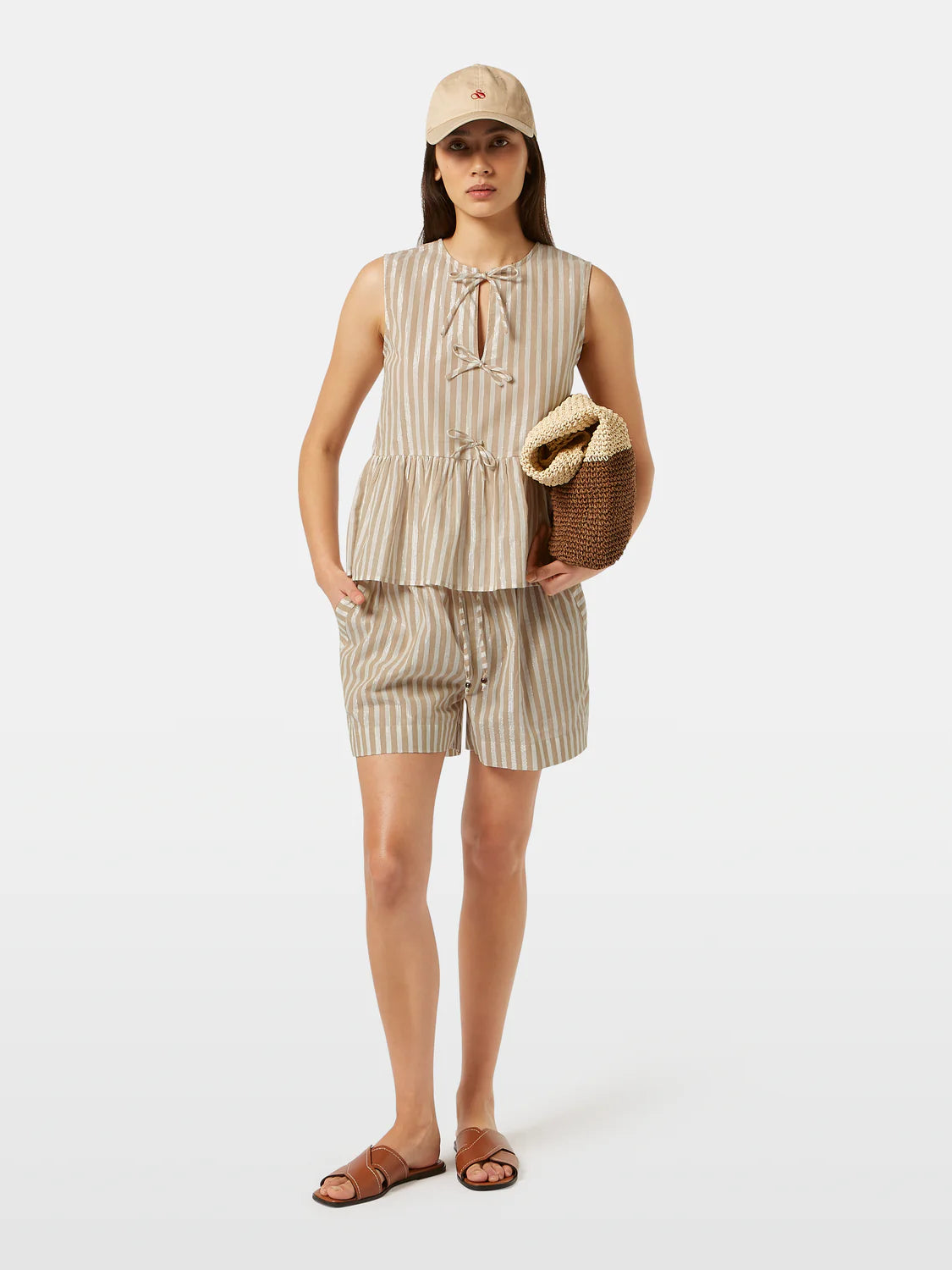 BOW DETAILS TOP - DESERT SAND STRIPE WITH LUREX