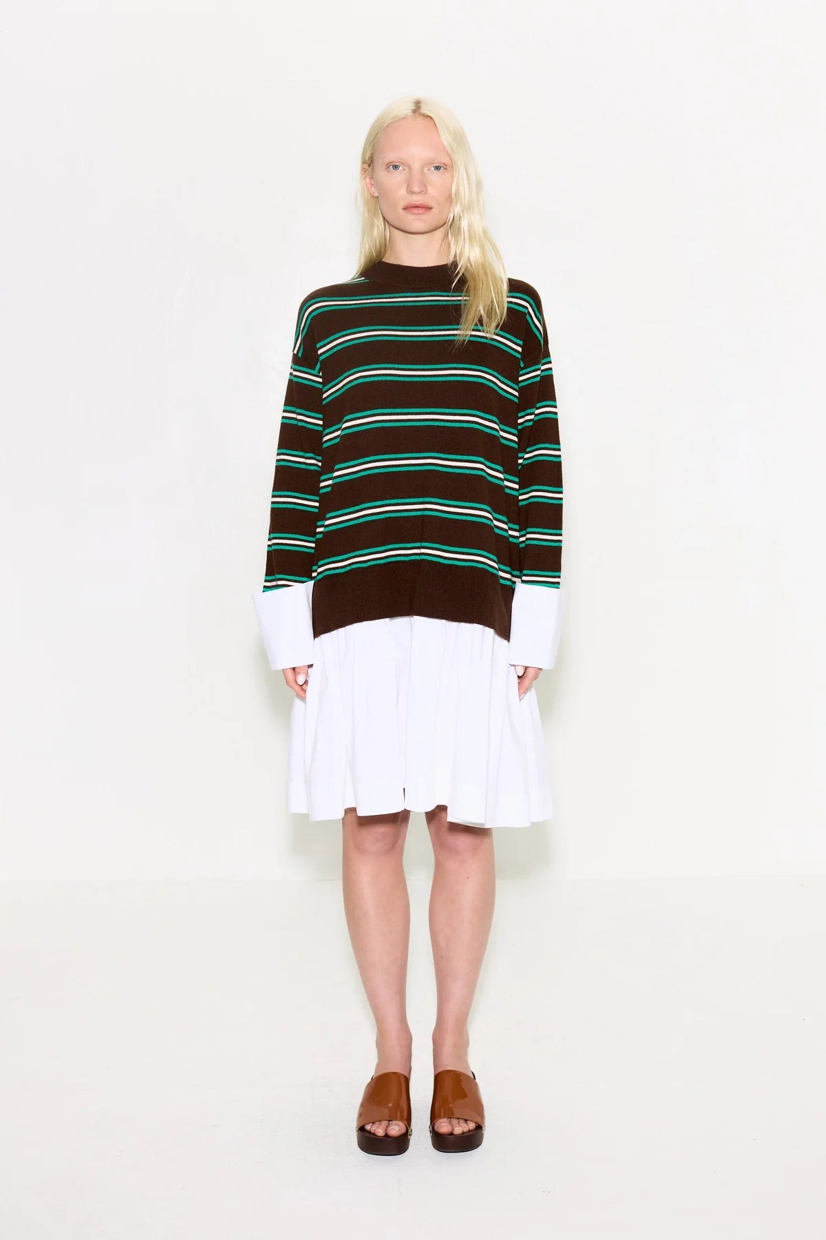 PIP POPLIN COMBO DRESS - ZINGY GREEN & BROWN