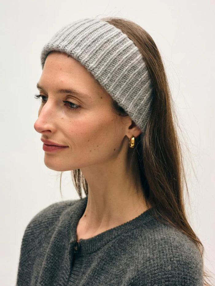 CASHMERE RIBBED HEADBAND - HEATHER GREY