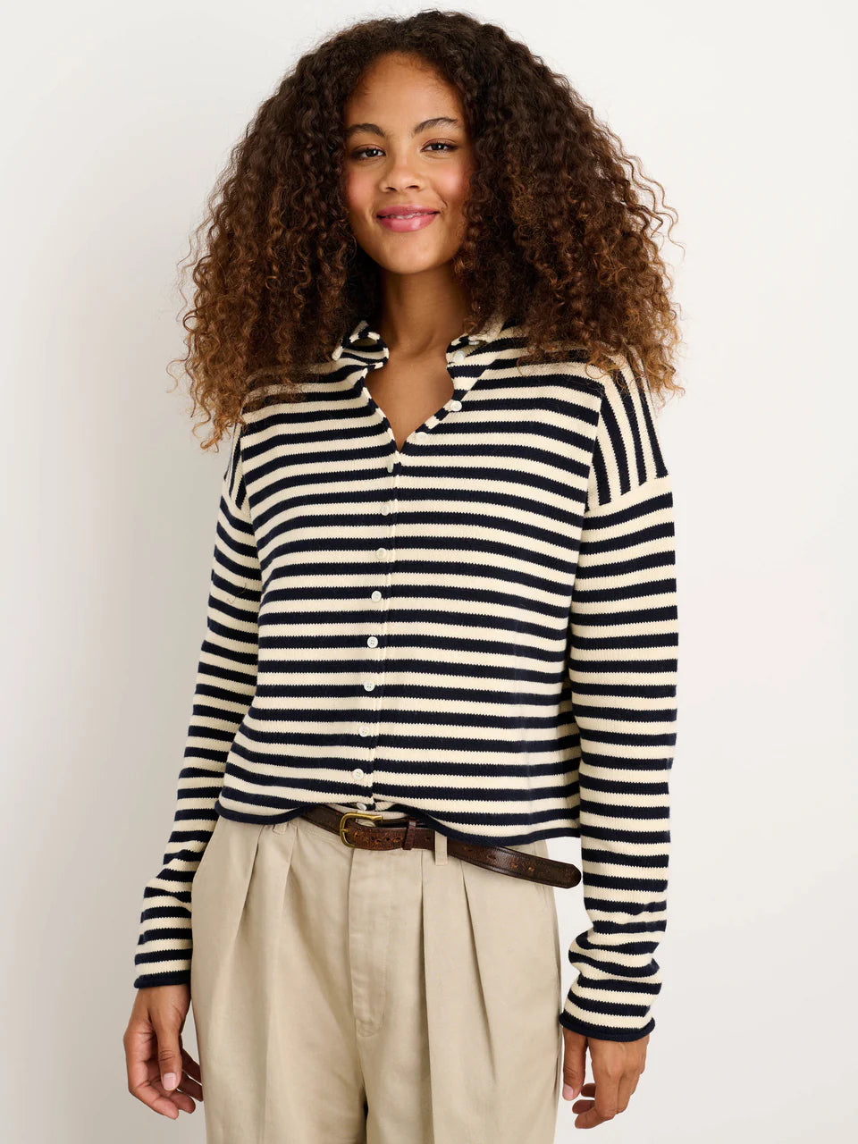 TAYLOR STRIPED CARDIGAN IN COTTON CASHMERE - NAVY/IVORY
