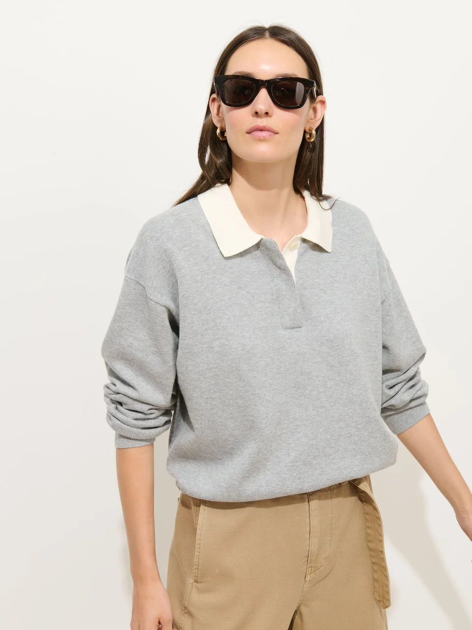 BOND ST POLO IN COTTON CASHMERE - GREY FLANNEL