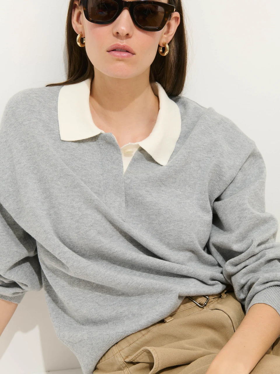 BOND ST POLO IN COTTON CASHMERE - GREY FLANNEL