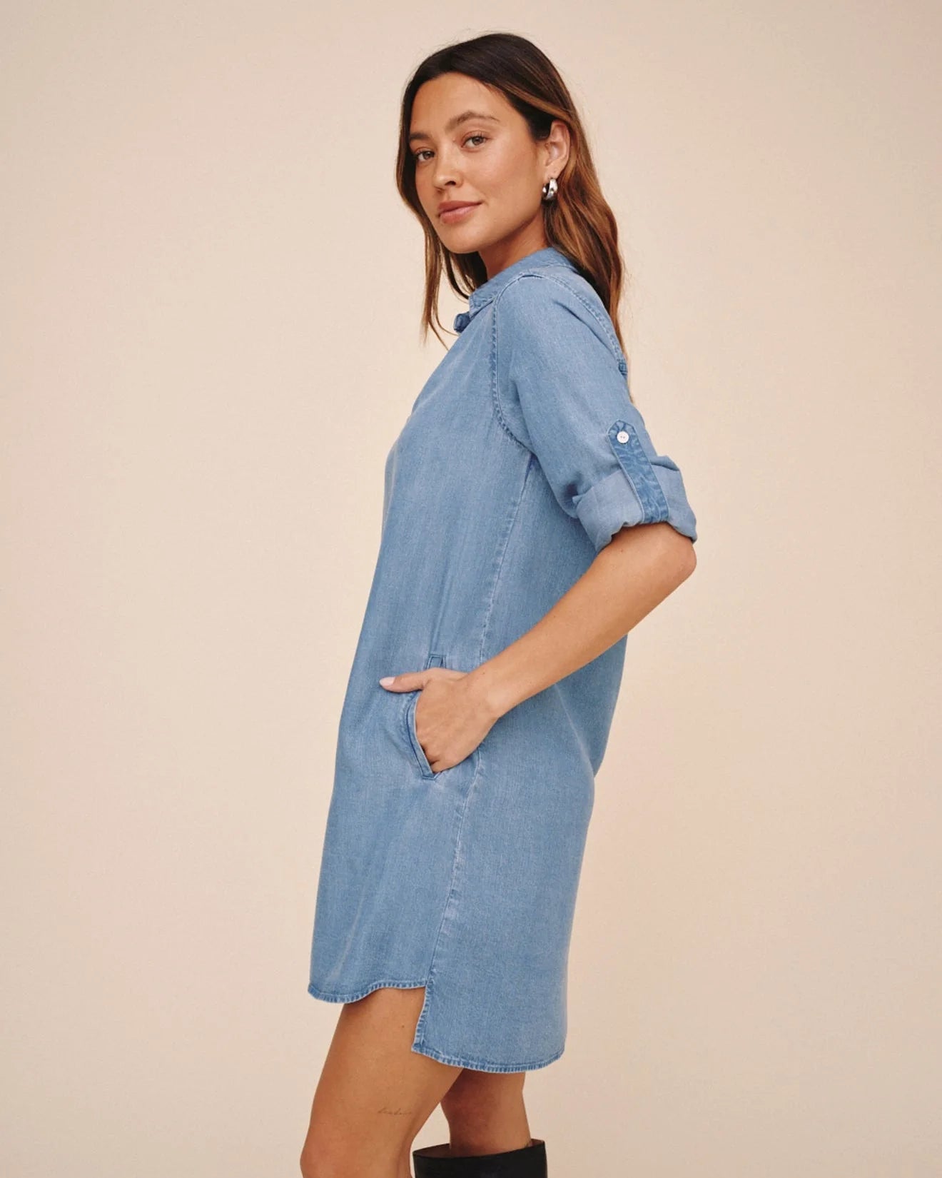 LONG SLEEVE A-LINE DRESS - INDIGO HARBOR WASH