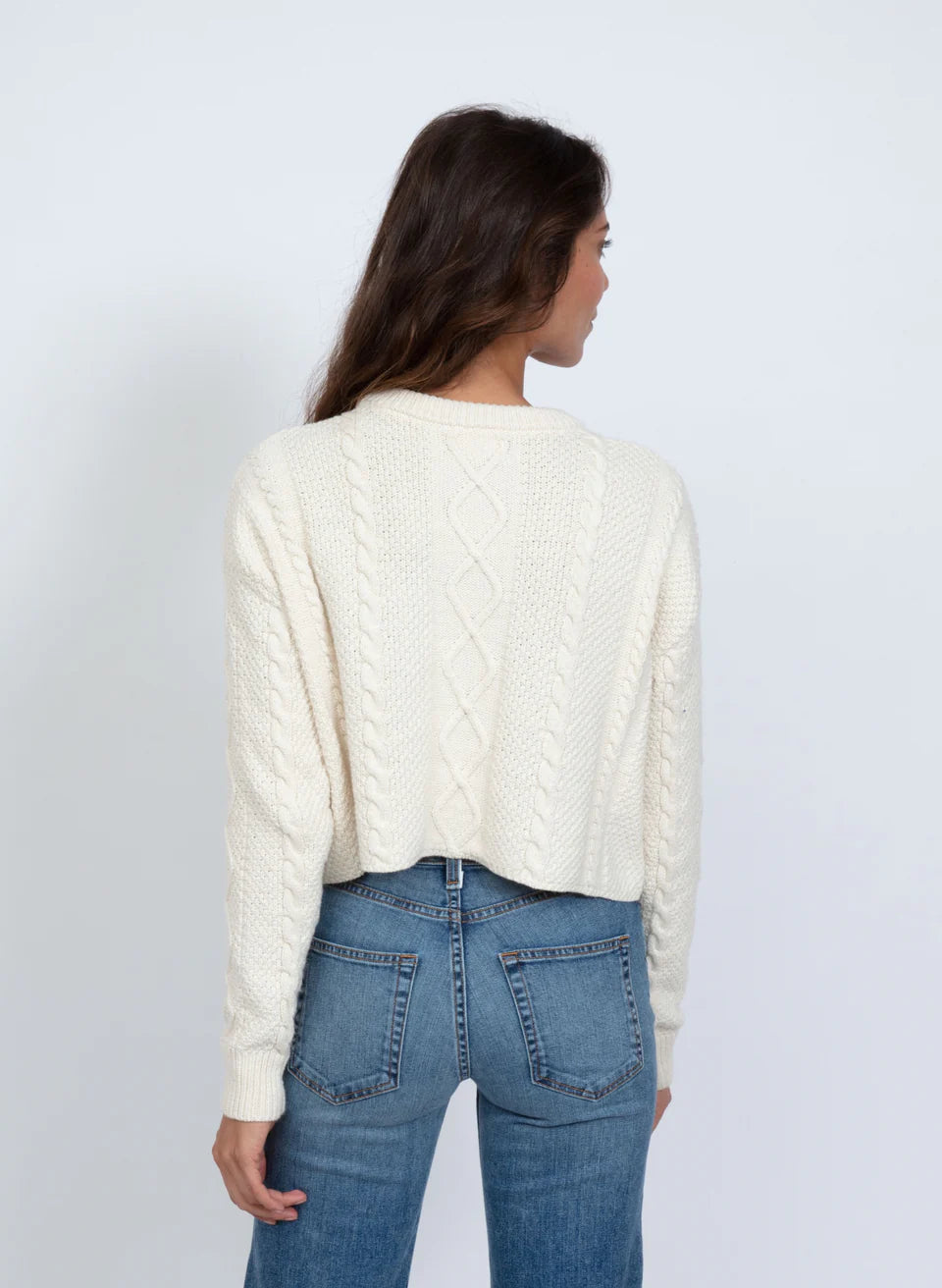 CABLE CROPPED CREW SWEATER - IVORY