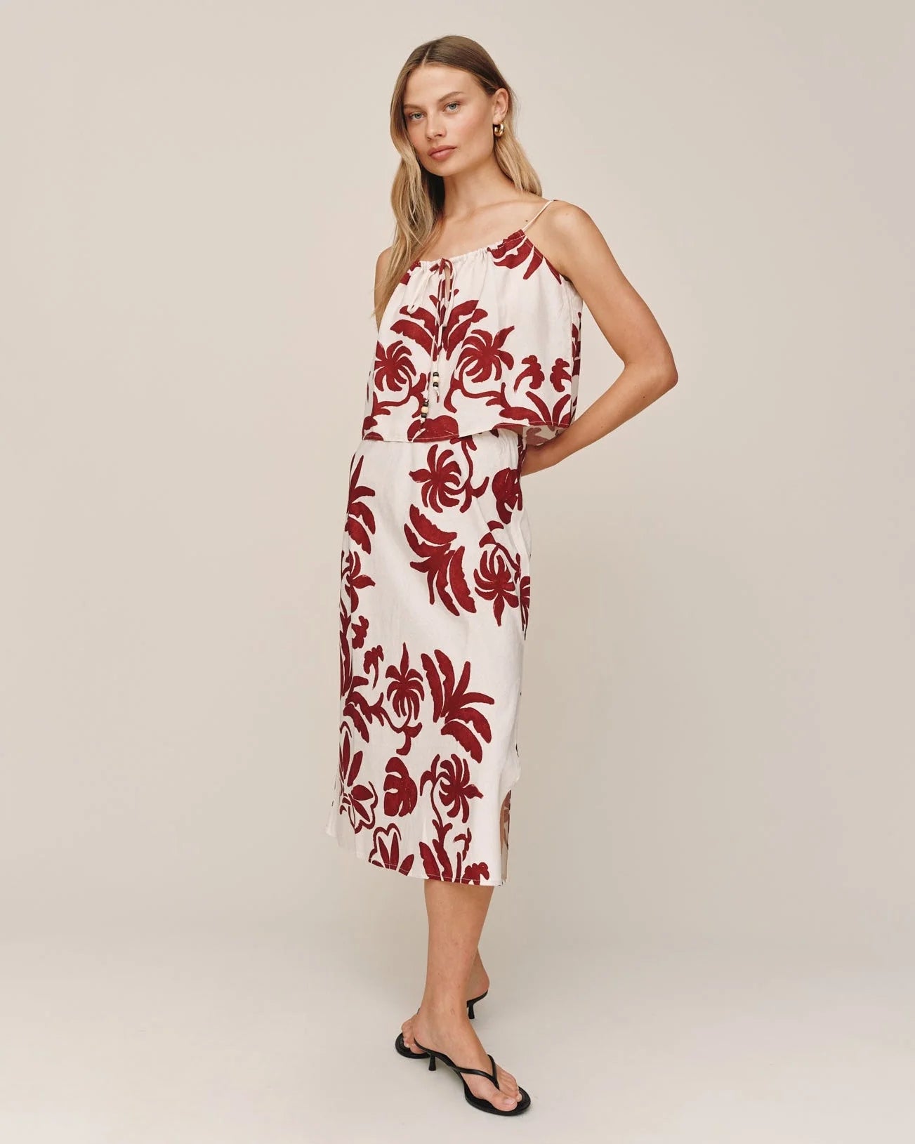 BIAS SIDE SLIT SKIRT - ISLAND DAMASK PRINT