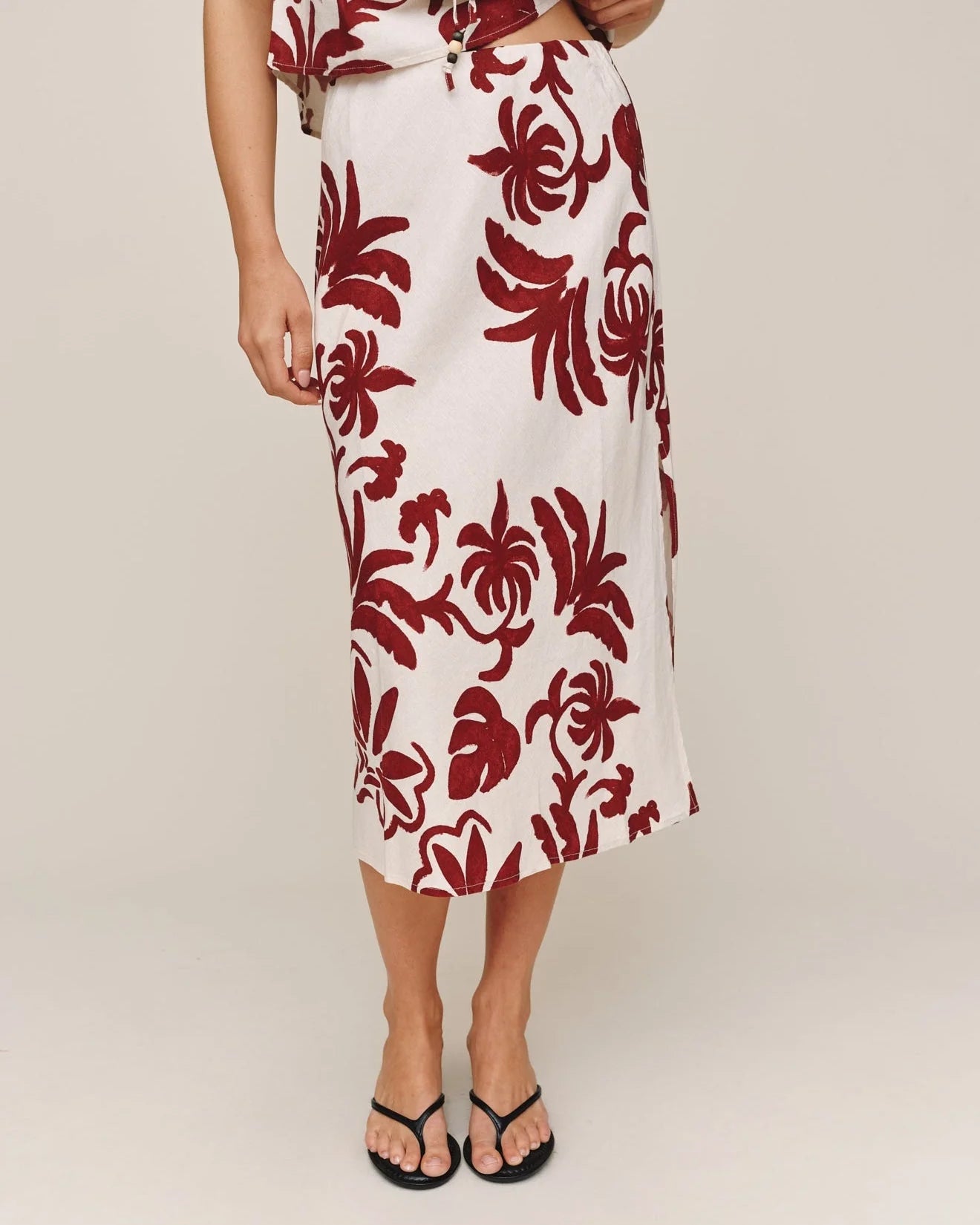 BIAS SIDE SLIT SKIRT - ISLAND DAMASK PRINT