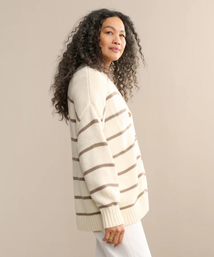 CHLOE CARDIGAN - IVORY/TAUPE STRIPE