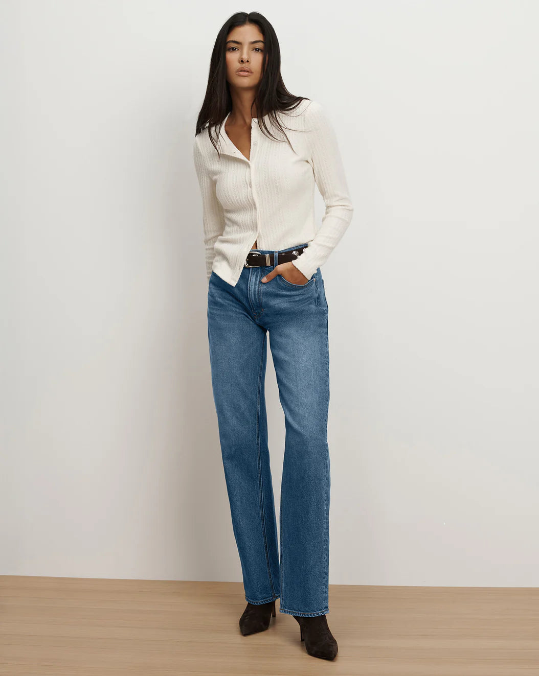 SUEDE STUDDED ARCH BELT - ESPRESSO