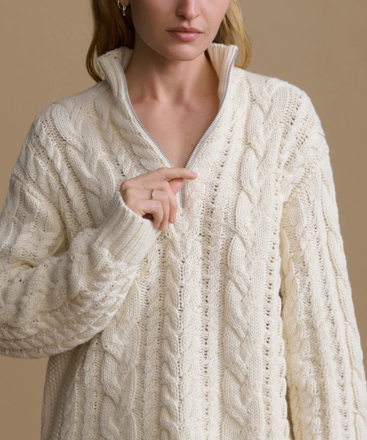 COTTON CABLE HALF ZIP - IVORY
