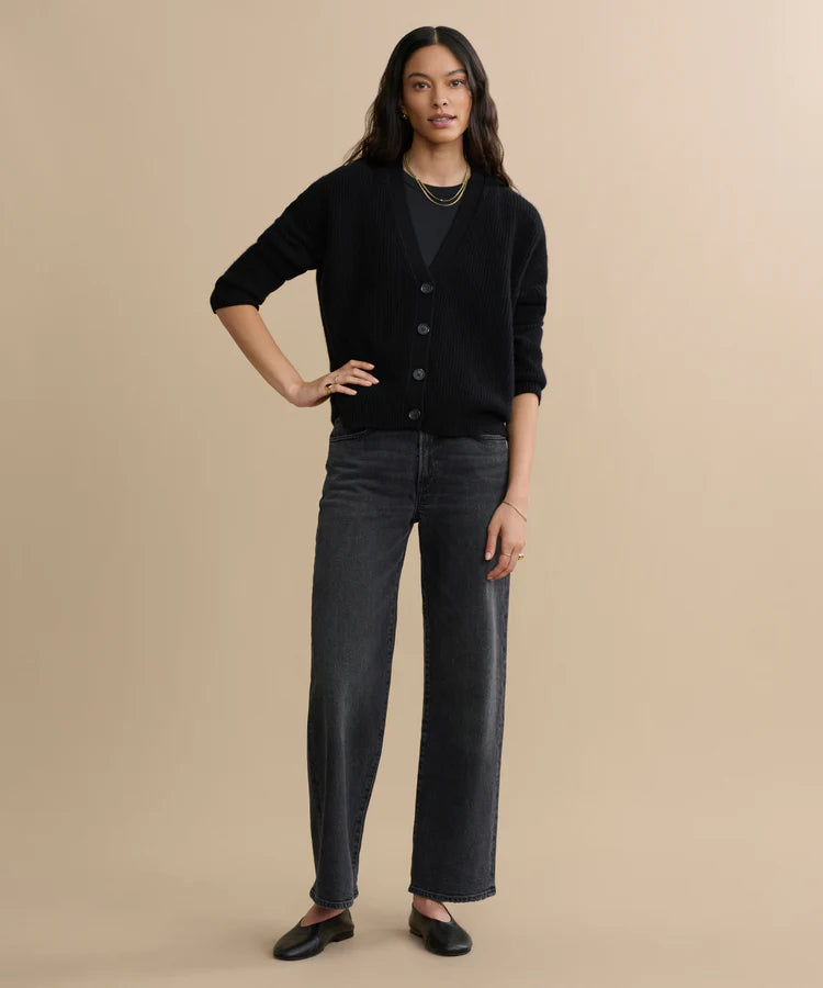 CROPPED CASHMERE COCOON CARDIGAN - BLACK