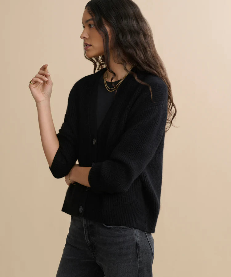 CROPPED CASHMERE COCOON CARDIGAN - BLACK