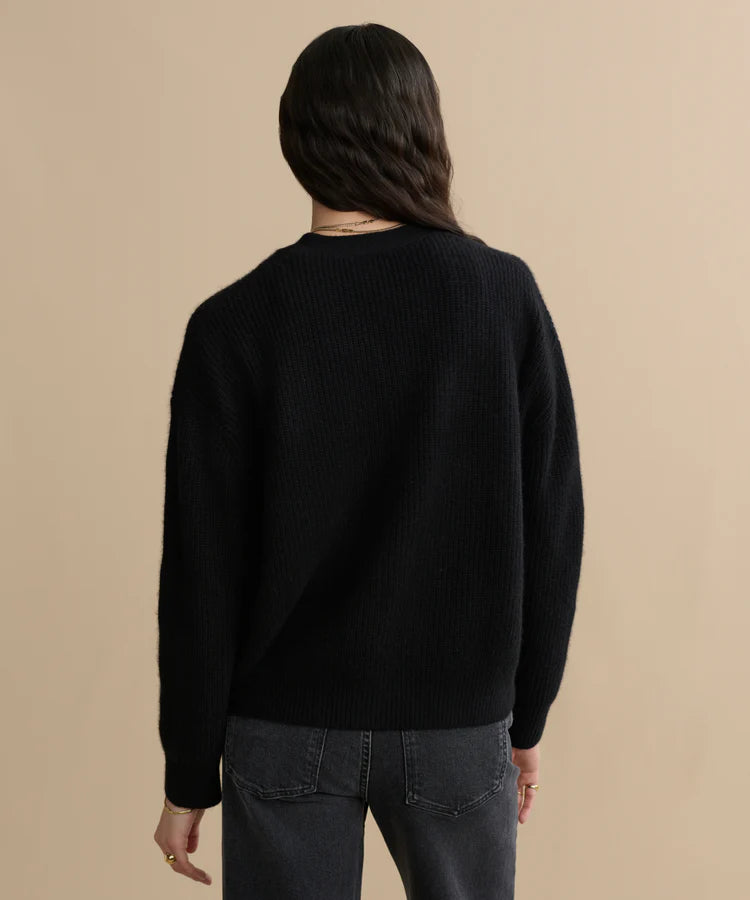CROPPED CASHMERE COCOON CARDIGAN - BLACK