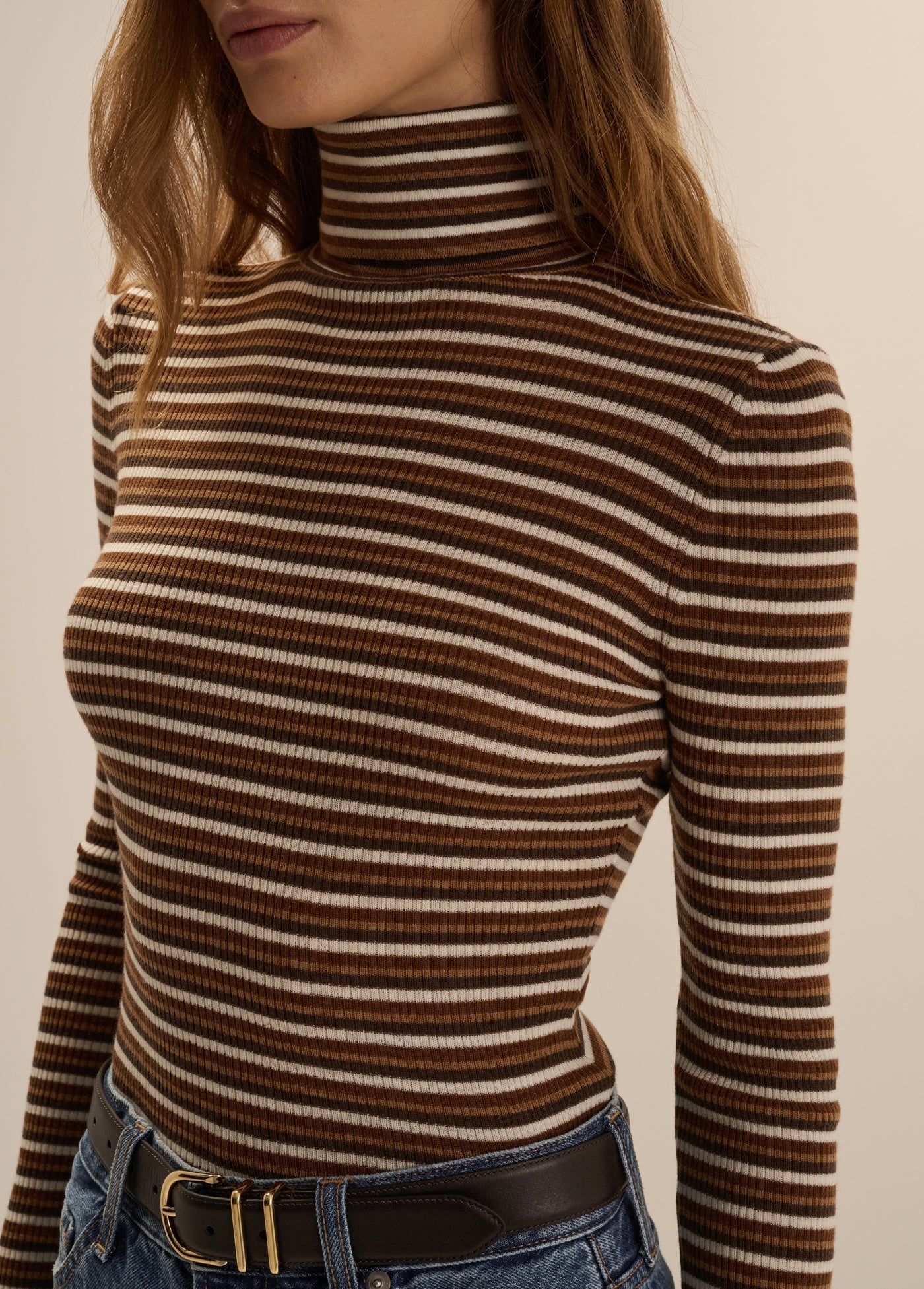 THE AMELIA LONG SLEEVE - TOFFEE MINI STRIPE