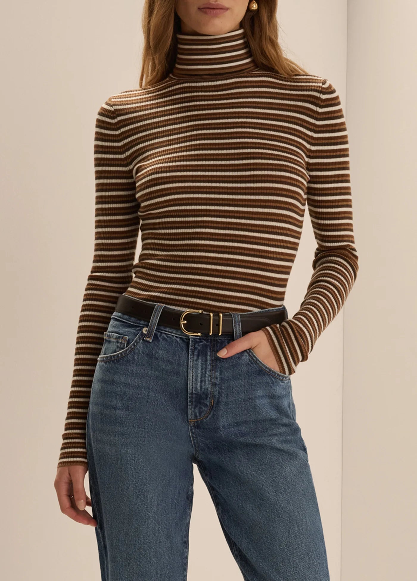 THE AMELIA LONG SLEEVE - TOFFEE MINI STRIPE