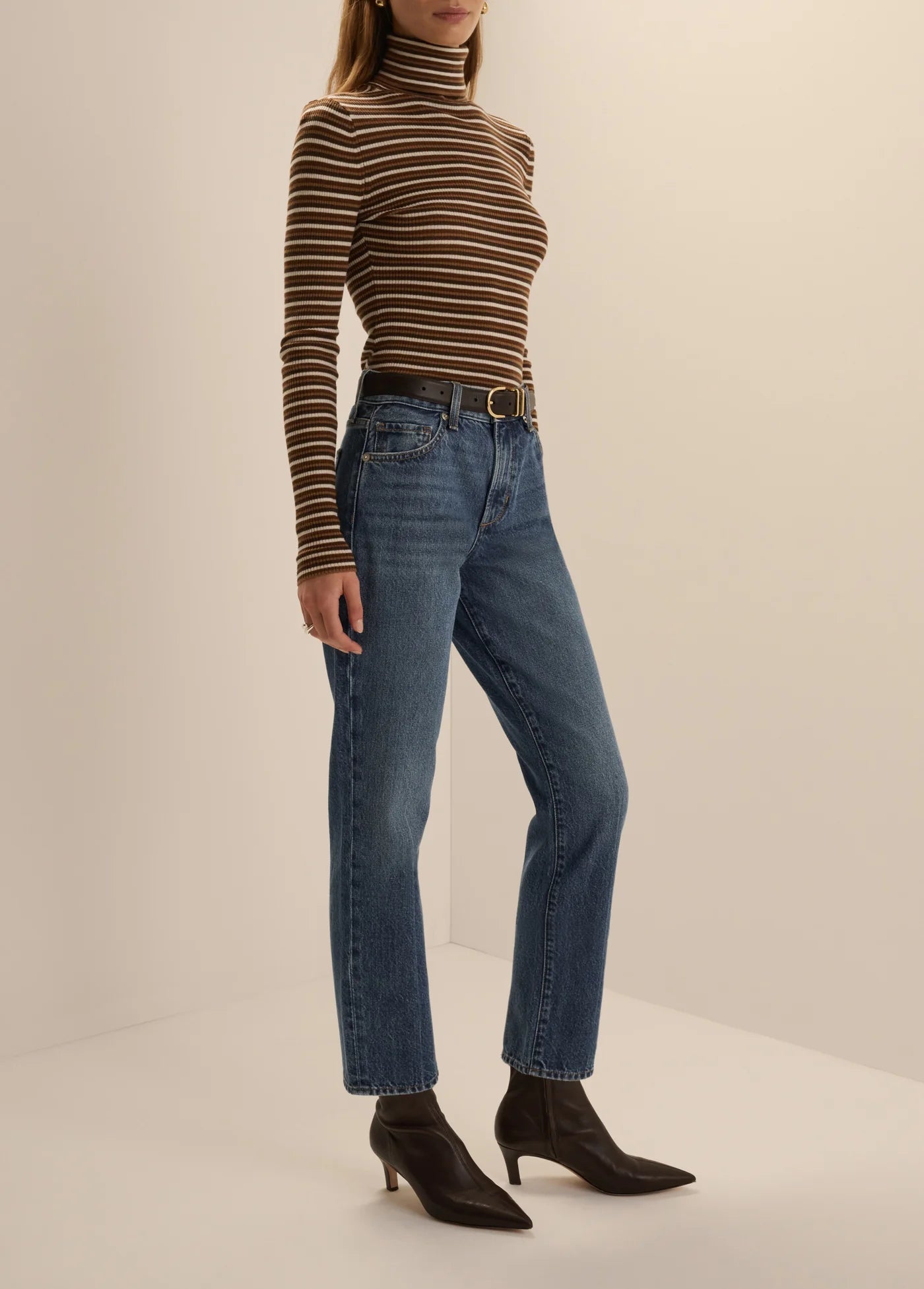 THE AMELIA LONG SLEEVE - TOFFEE MINI STRIPE