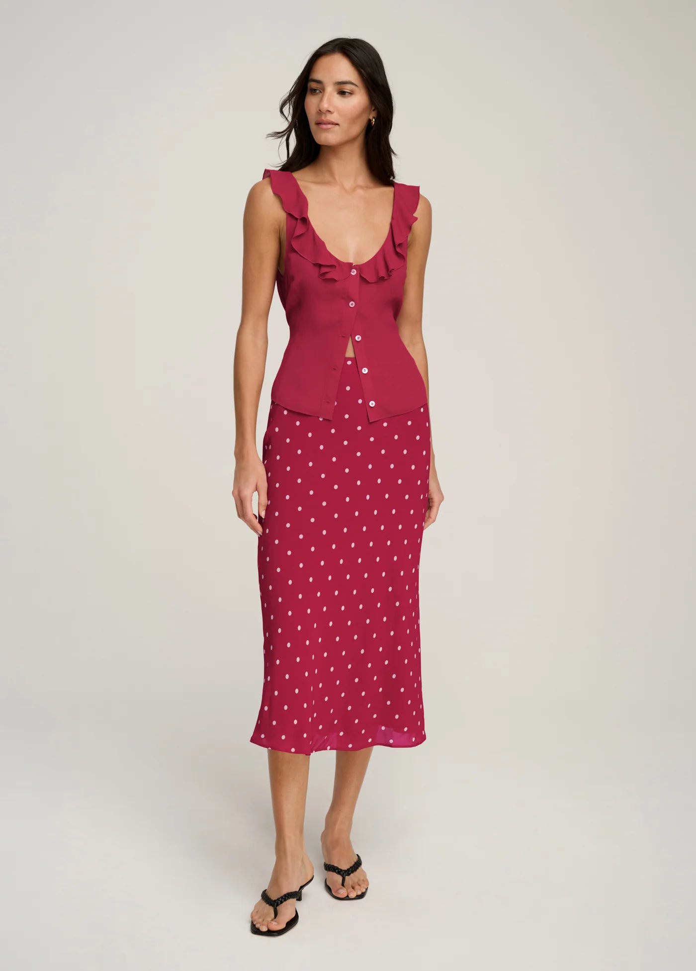 THE JOJO SKIRT - RASPBERRY/CREAM DOT