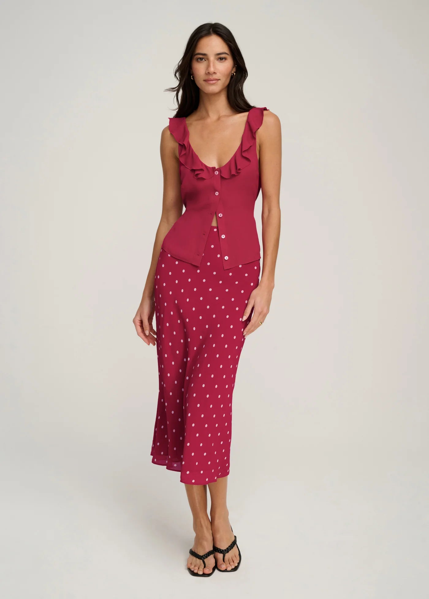 THE JOJO SKIRT - RASPBERRY/CREAM DOT