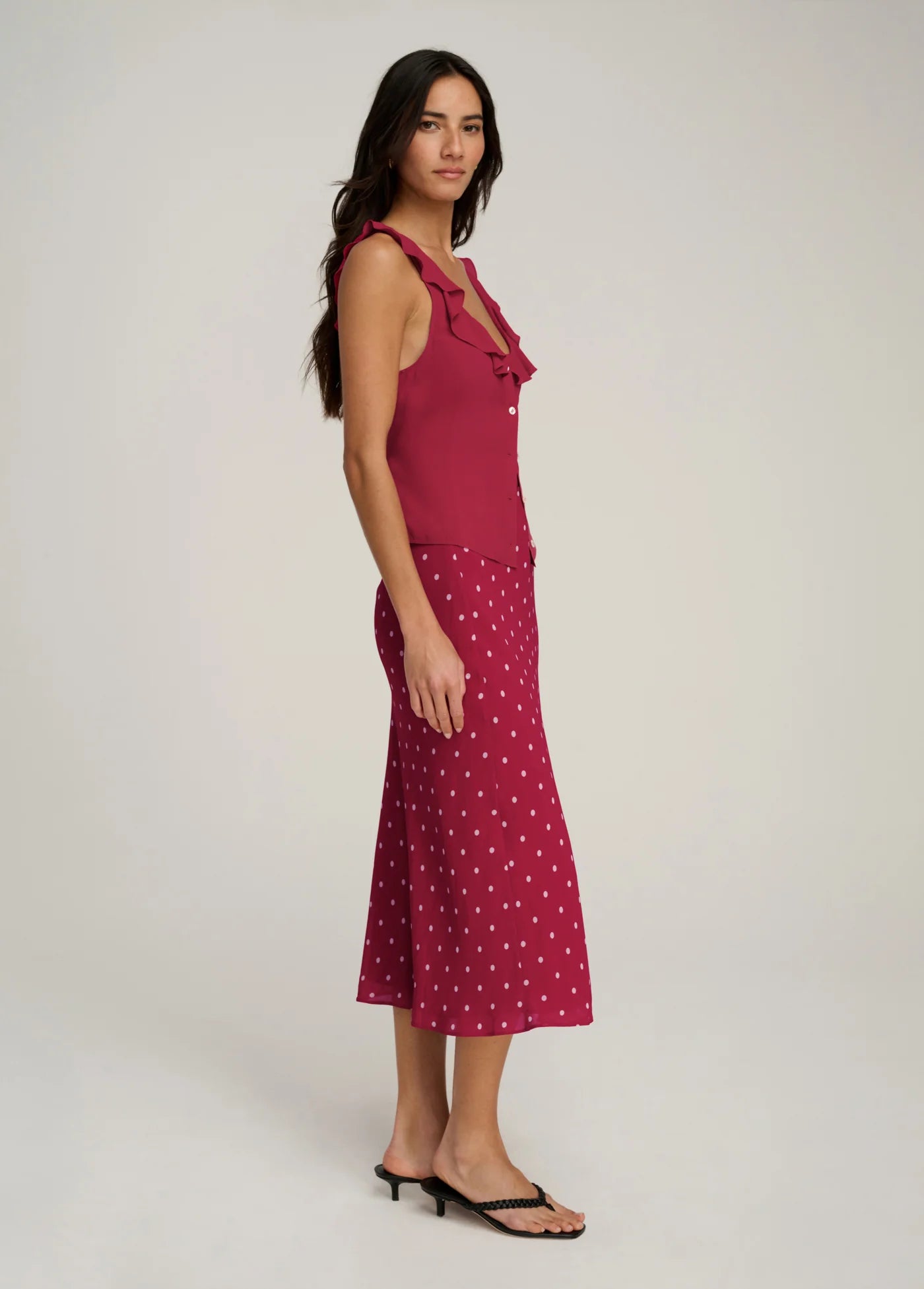 THE JOJO SKIRT - RASPBERRY/CREAM DOT