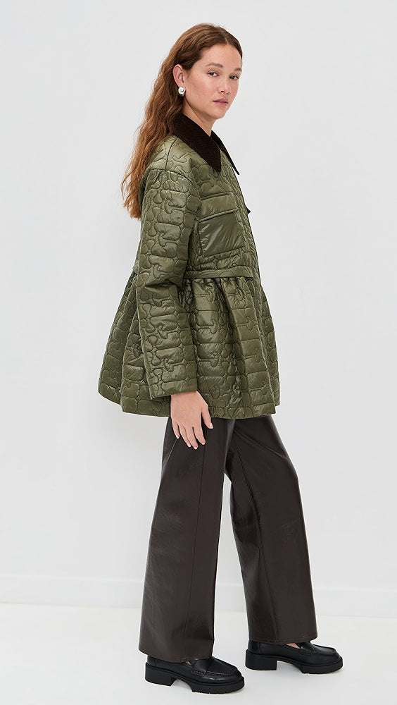 SHINY QUILTED MIDI FLARE JACKET - KALAMATA