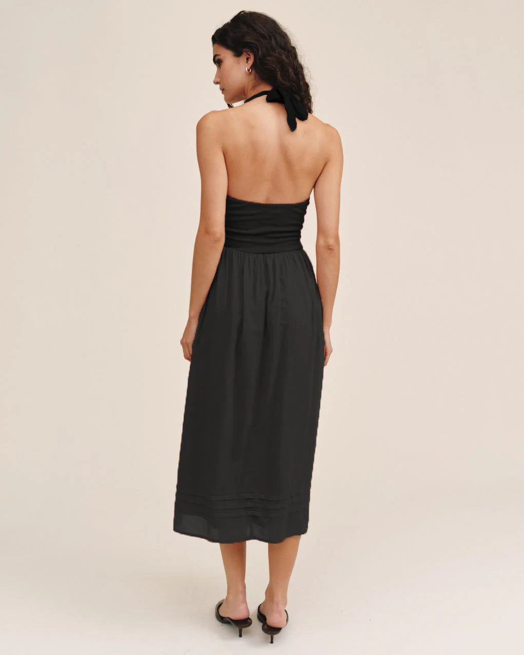 HALTER NECK MIXED DRESS - BLACK
