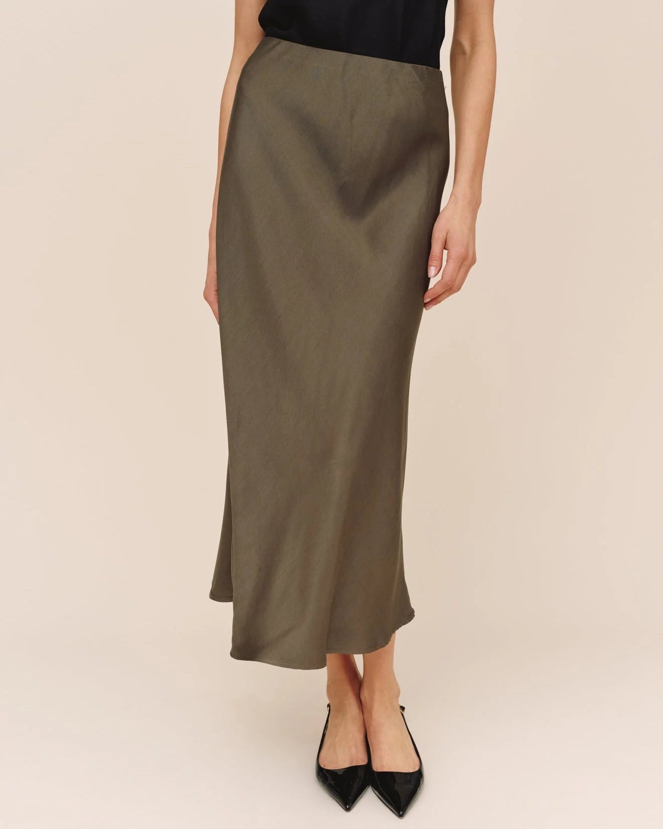 LONG MAXI BIAS SKIRT - ARMY OLIVE