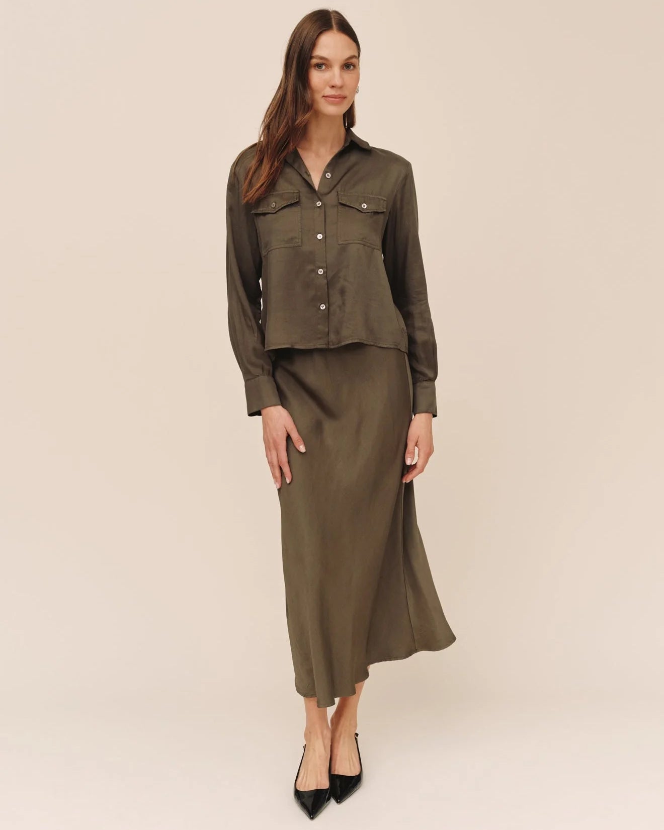 LONG MAXI BIAS SKIRT - ARMY OLIVE