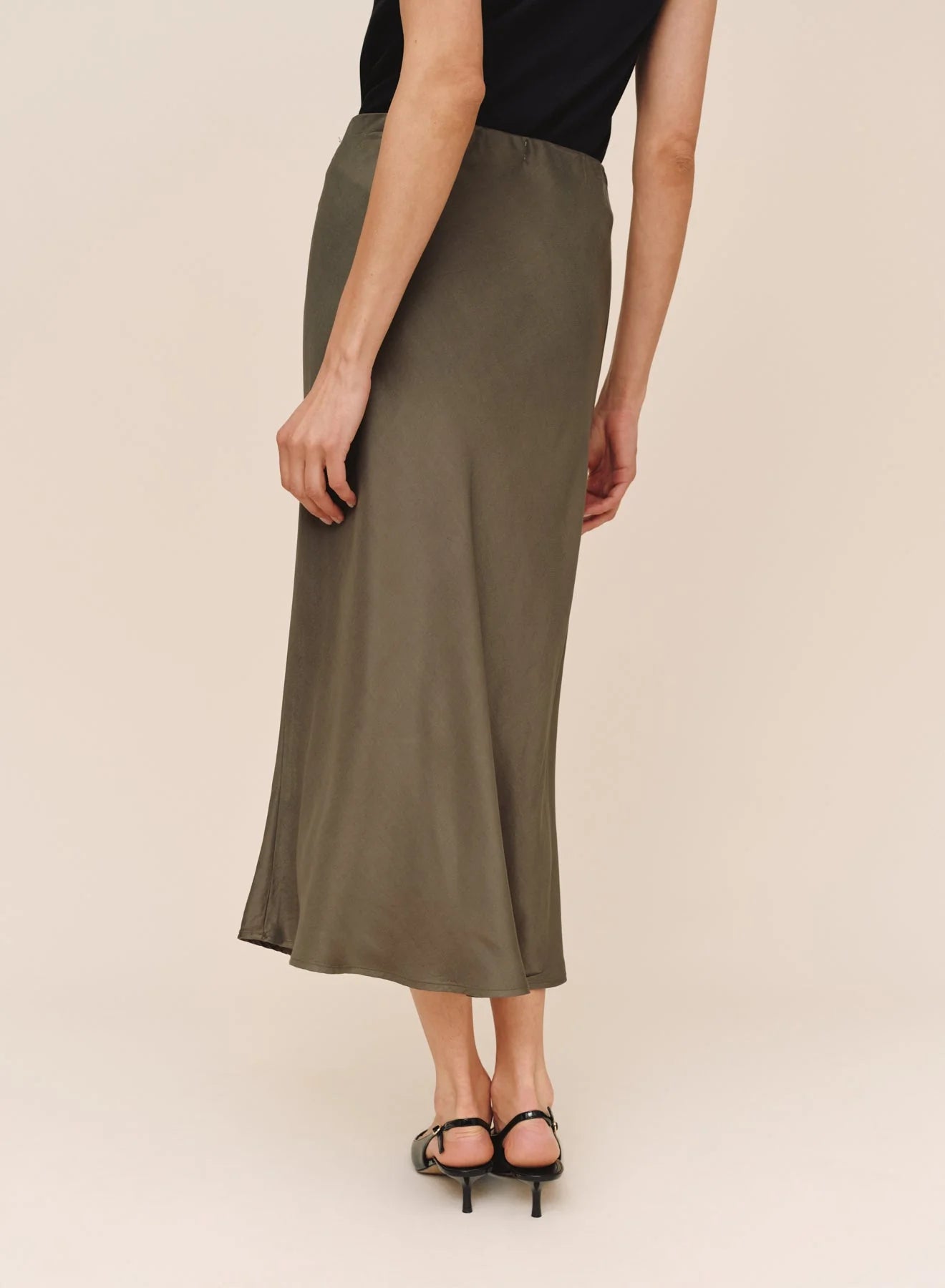 LONG MAXI BIAS SKIRT - ARMY OLIVE