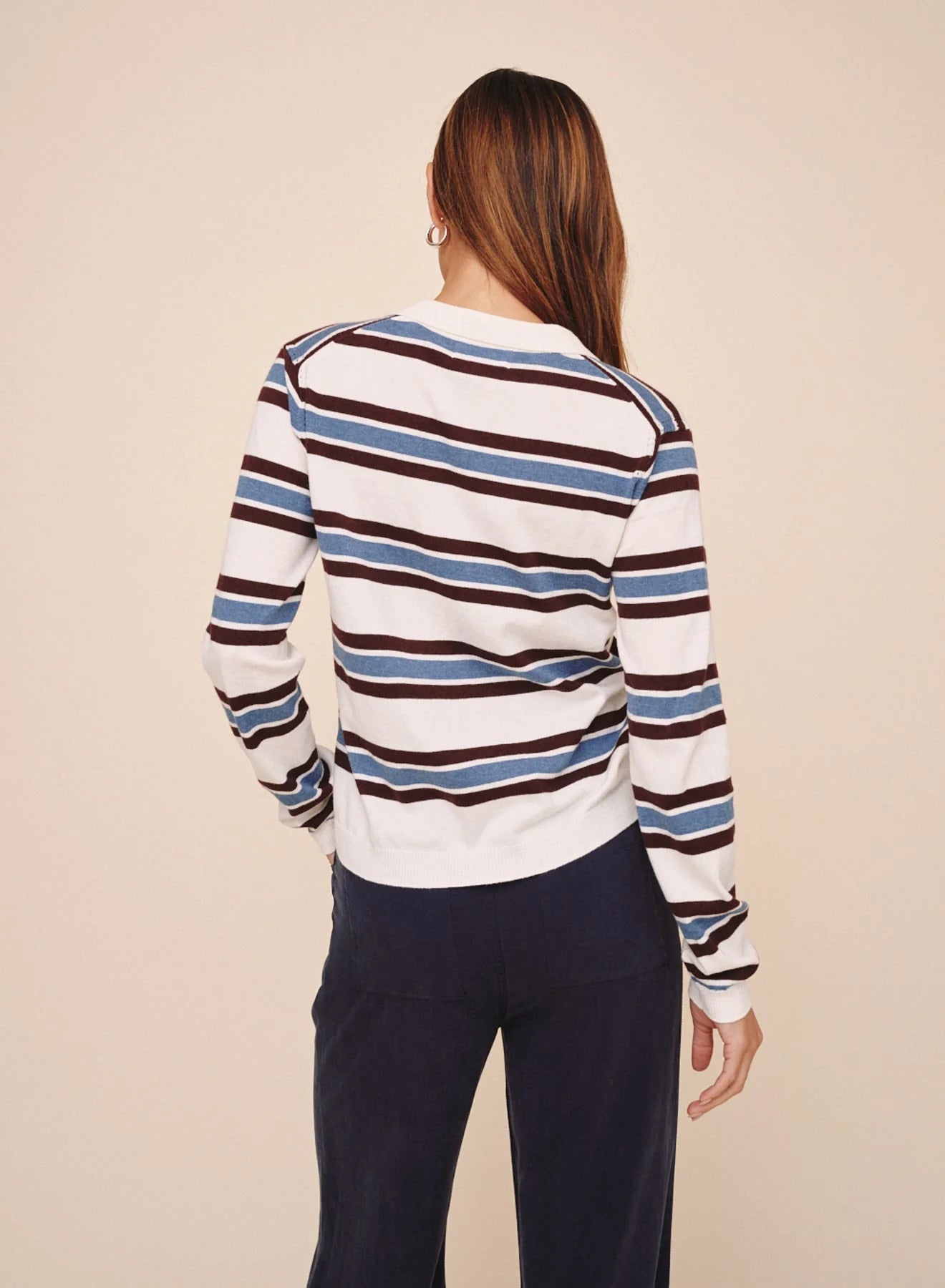 LONG SLEEVE PLACKET PULLOVER - GARNET STRIPE