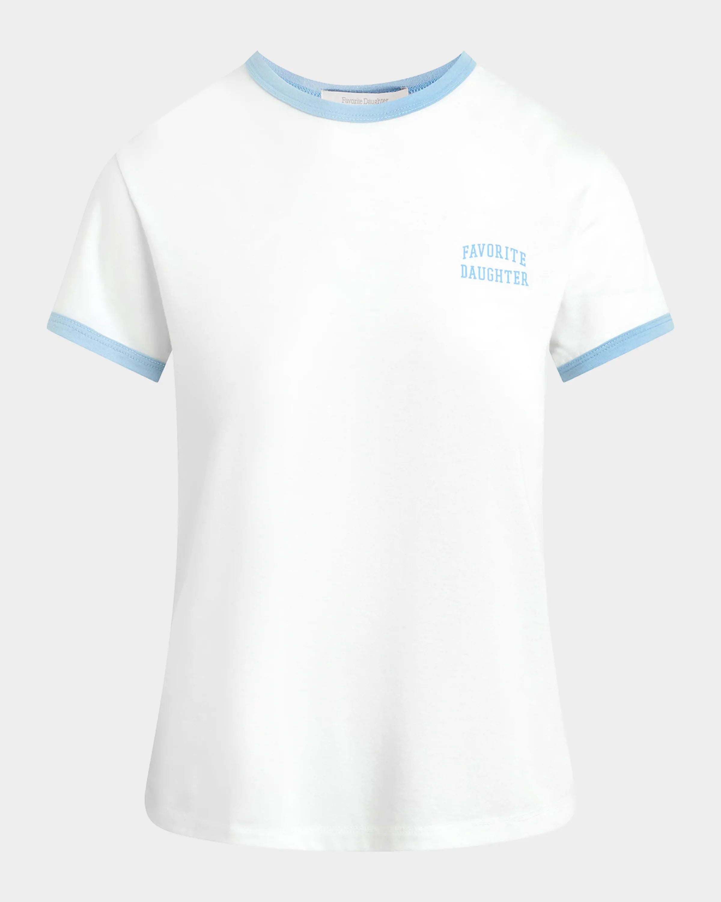 THE COLLEGIATE CHEST LOGO RINGER TEE - WHITE/SEA BLUE