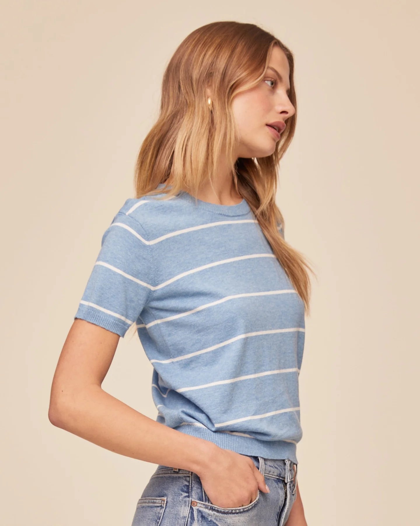 SHORT SLEEVE CREWNECK KNIT TOP - SAILOR STRIPE