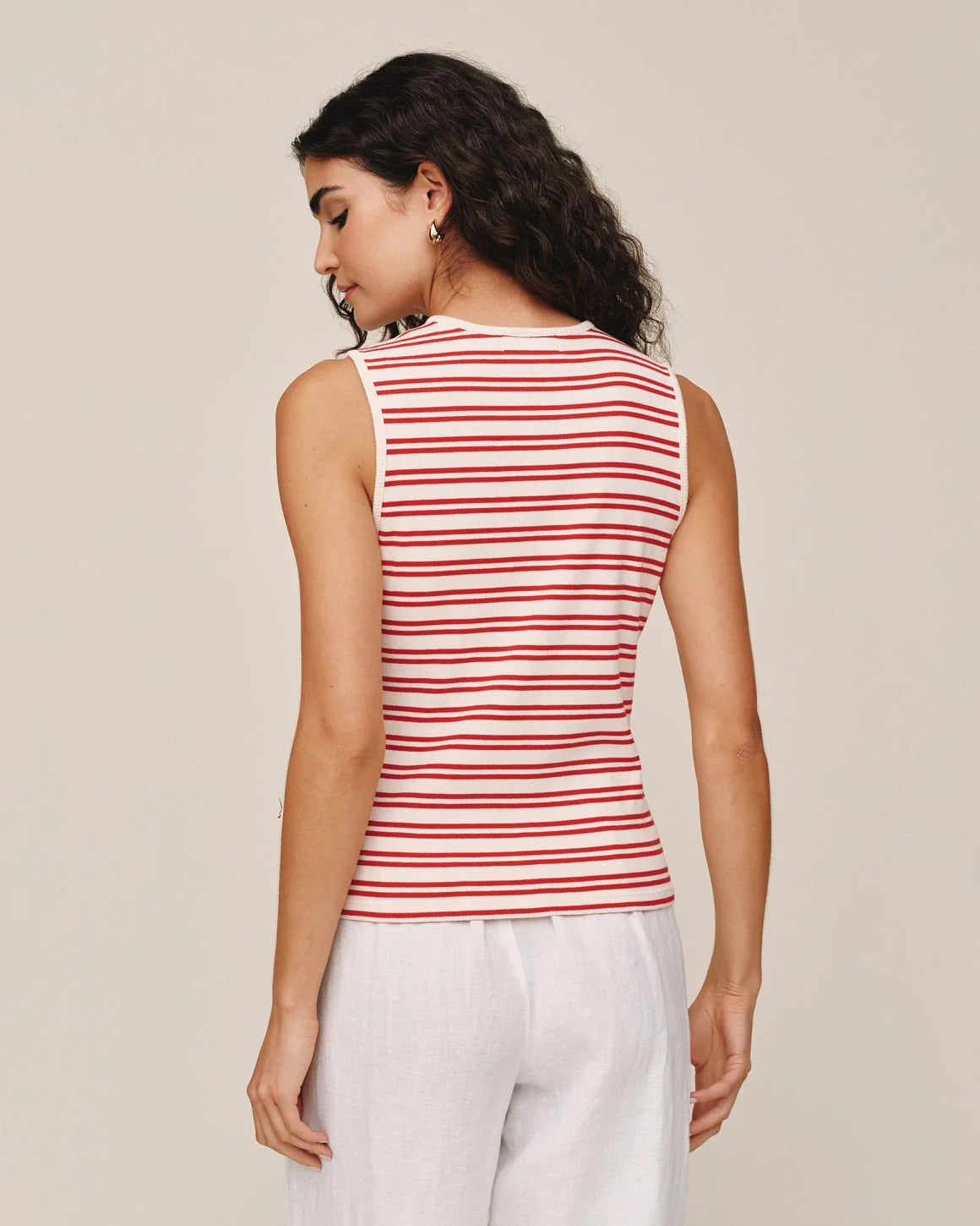 SLEEVELESS FITTED BUTTON DOWN TOP - SUNSET SAIL STRIPE